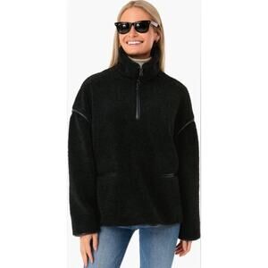 TUCKERNUCK Black Rhodes Shearling Quarter Zip Pullover Sweater Sherpa Leather Sm